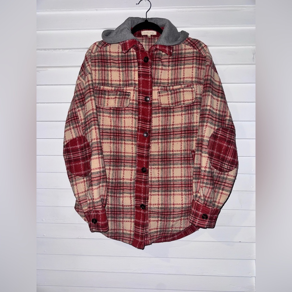 Gilded Intent Plaid Button-Up Shirt Hoodie